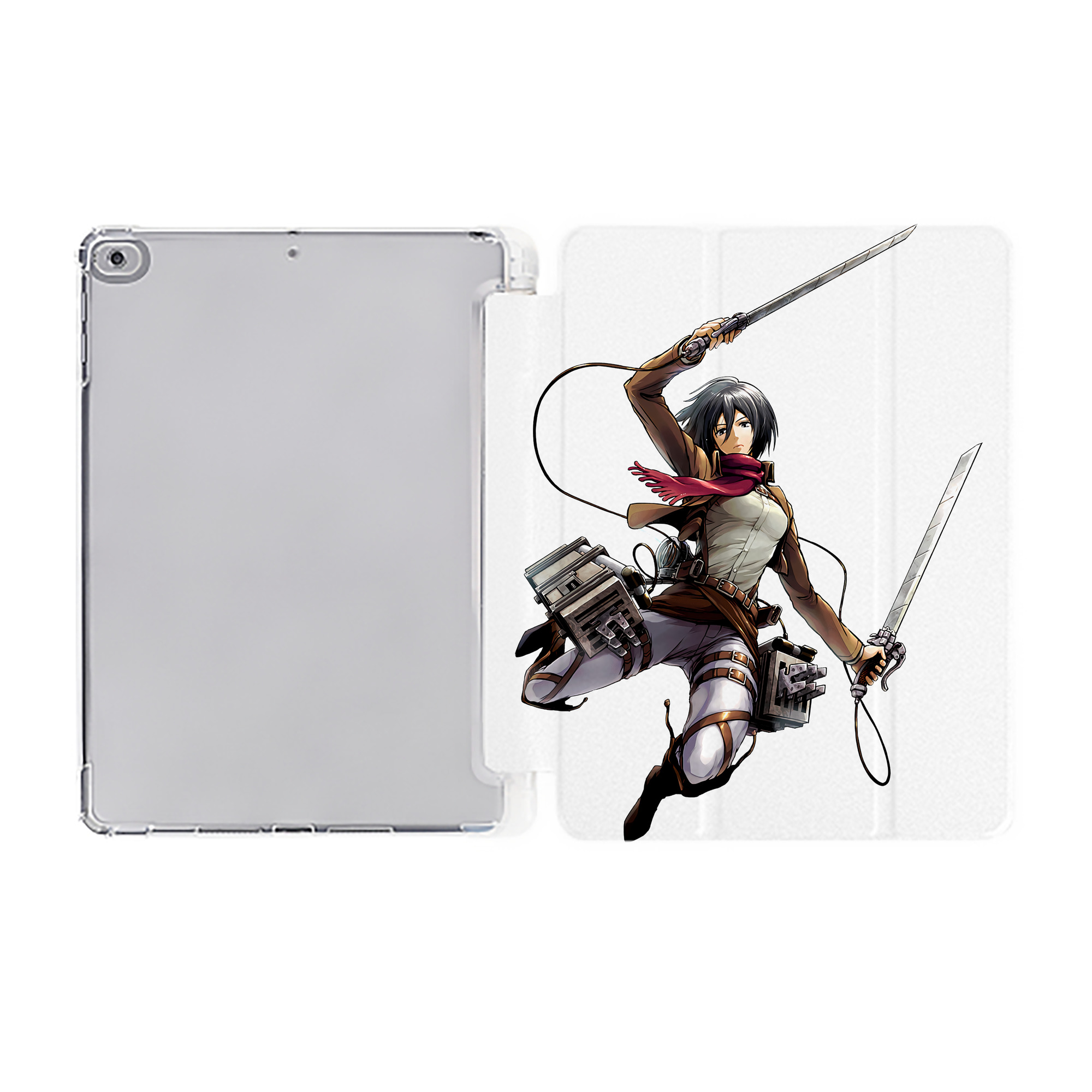 （画像用） 進撃の巨人 ミカサ·アッカーマン Attack on Titan Mikasa Ackerman IPad ケース ペン収納付き 三つ折りスタンド PUレザー×シリコン 対応機種9.5/10.5/10.9インチ
